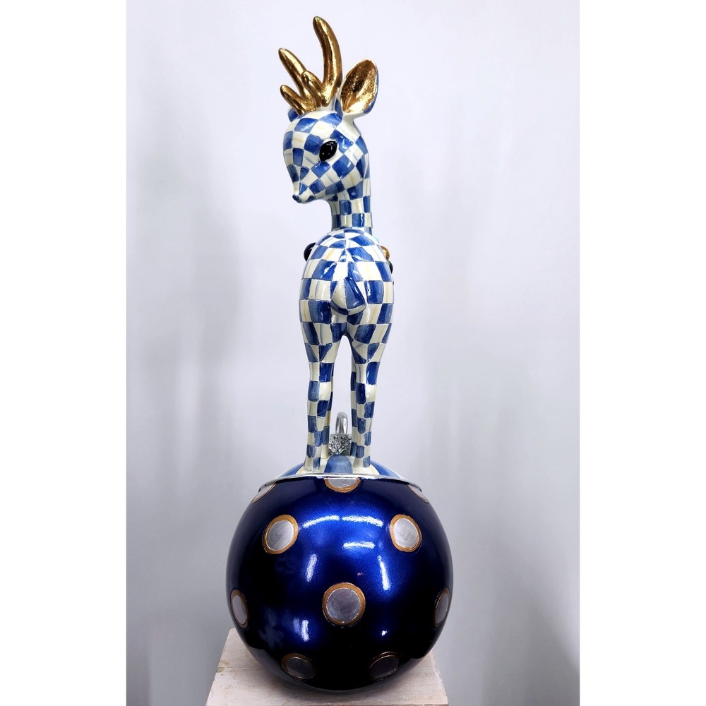 Mackenzie-Childs Royal Check Deary Deer on Ornament - Gold Antlers Holiday 16" - Picture 7 of 16